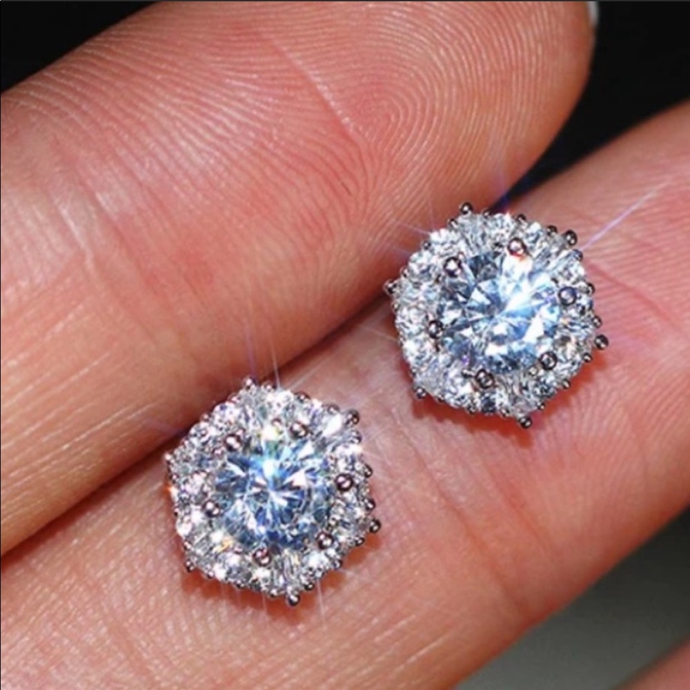 New 925 Silver Diamond Hexagon Cut Earrings - Picture 3 of 4